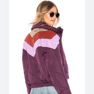 Free People Heidi Ski Puffer Jacket Coat in Wine Dark Purple Large Chevron Back